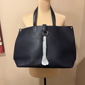 NWT Ulta Navy Basketweave Tassel Tote
